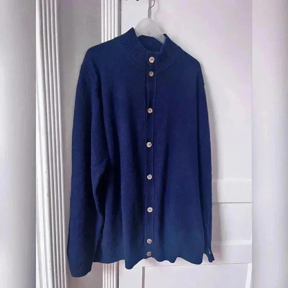 Thomas Dean 100% lambswool Navy Blue Cardigan Sweater - Picture 2 of 8